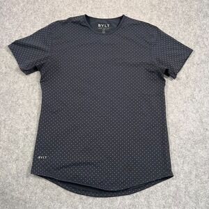Bylt Navy Blue Gray Polka Dot Drop Cut Short‎ Sleeve Top Women's Size Large